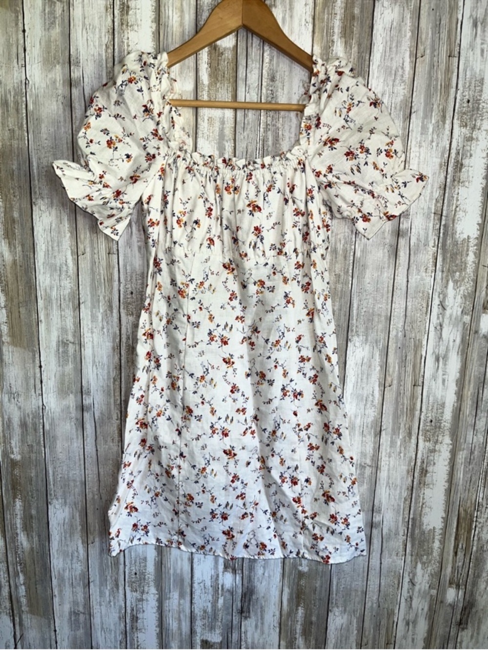 Reformation Floral Linen Mini Dress Square Neck Puff Sleeve White Size 6 - Picture 2 of 6